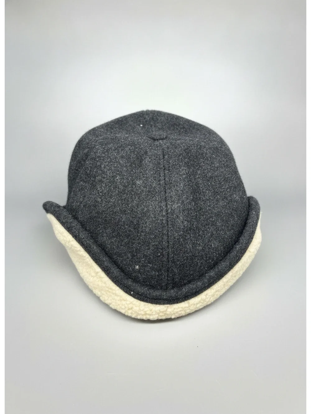 Woolrich Men Dark Gray Wool Blend Winter Cap Ear Flaps Fleece Lined Trapper Hat